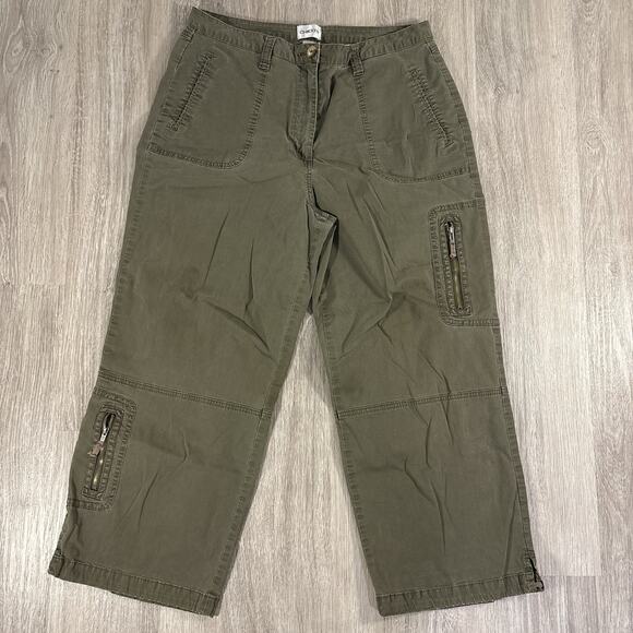 Chico's Women's Cargo Capri Pants Utility Zip Pocket Olive Green Size 2 - Picture 2 of 8